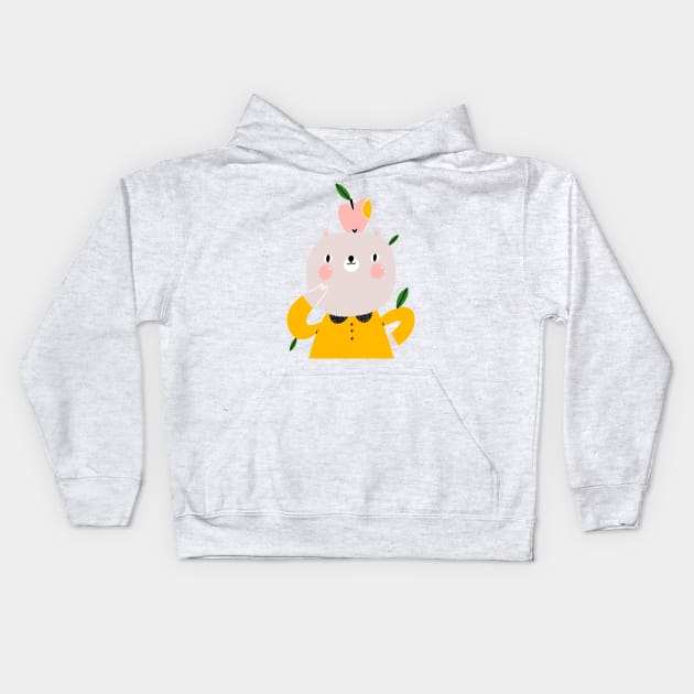 Cute cartoon bear with an apple Kids Hoodie by Stolenpencil